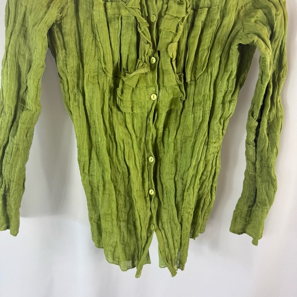 Luisa Cerano Green Crinkled Button-Up Blouse USA 14    43 % silk - Picture 4 of 16